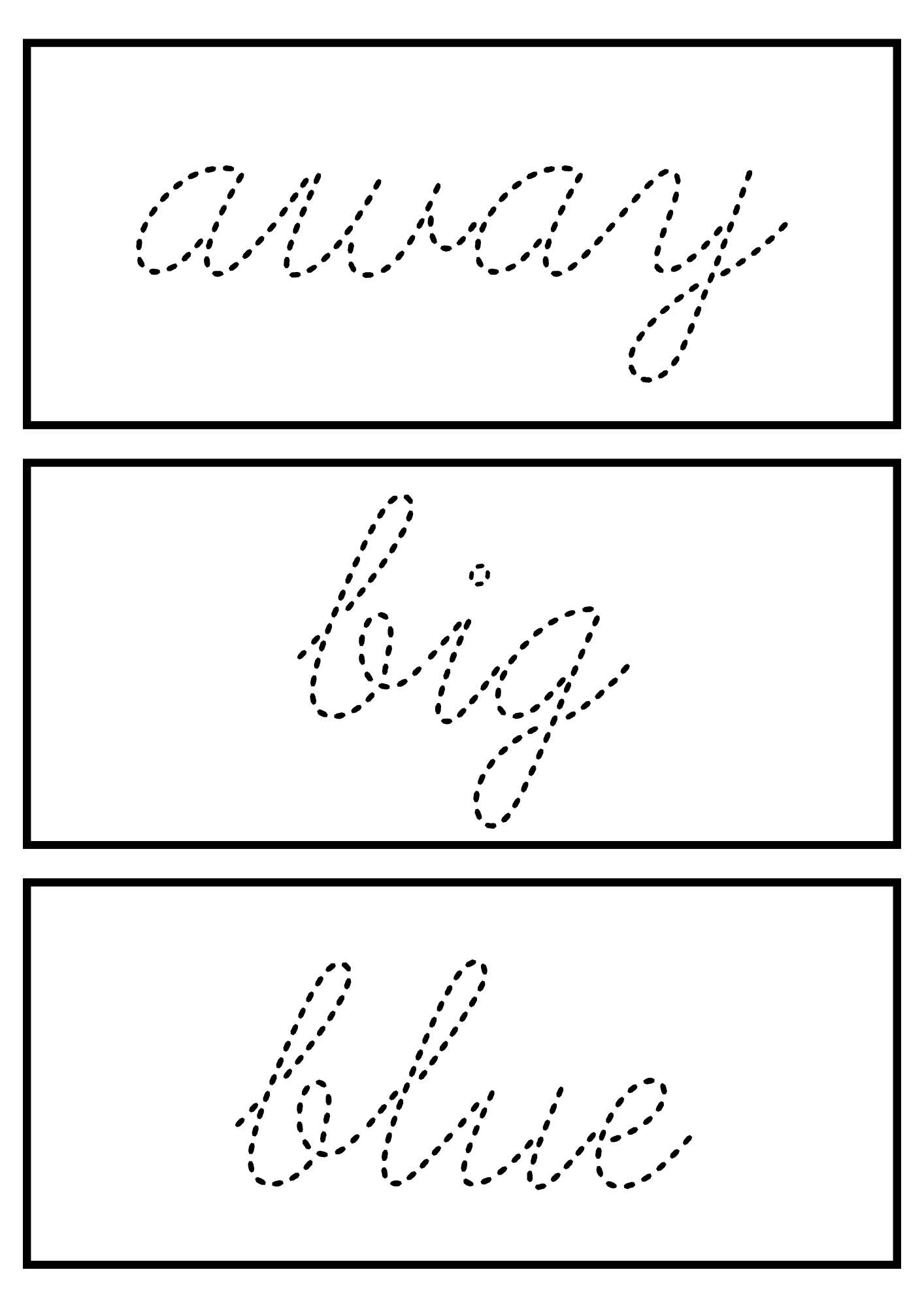 Pre kindergarten dolch sight words flashcards cursive tracing font 3